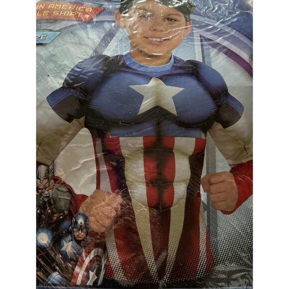 Marvel Avengers Captain America Muscle Shirt Boys One Size 6+ Superhero Top - Picture 2 of 7